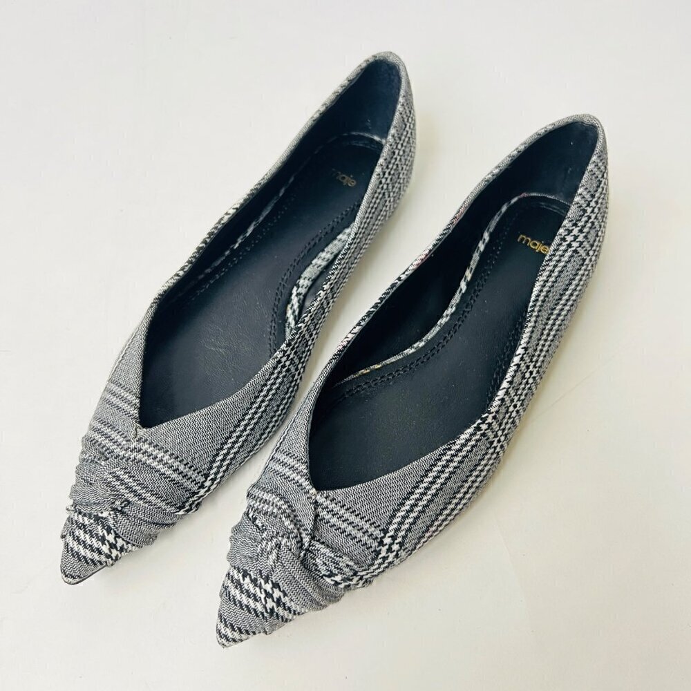 ❤️ Maje plaid fabric poured toes flats , black, Size 36